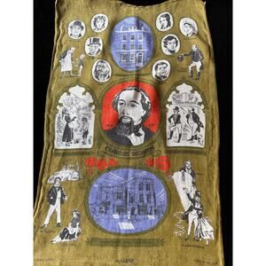Vintage Charles Dickens Linen Tea Towel UlsterIreland Literary Character 18 x 29